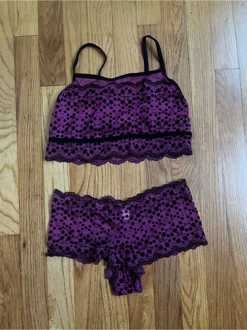 Jasmine & Ginger Purple Floral Velvet Burnout Bralette and Boyshorts